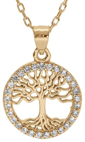 1001 Bijoux Collier plaqué or pendentif Arbre de Vie contour oxydes blancs sertis 40+5cm + écrin (offert)