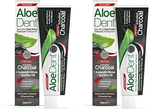 Aloe Dent Charcoal Toothpaste Fluoride Free, Natural Action, Vegan, Cruelty Free, SLS Free, Whitening, Healthy Gums, 100 ml (Pack of 2)