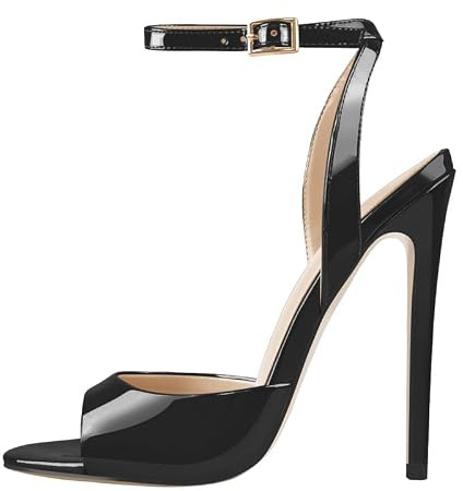blingqueen Damen Peeptoe Sandaletten Lack Sandalen Stiletto Slingback High Heels