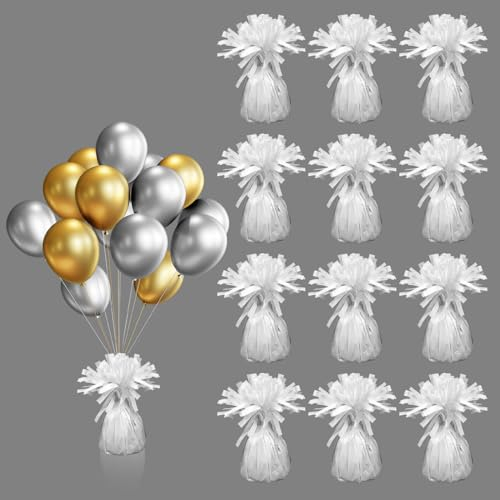 BOROSO Lot de 12 supports de ballons métalliques lourds et solides pour centres de table, anniversaire, mariage, Noël, décoration de fête (blanc)