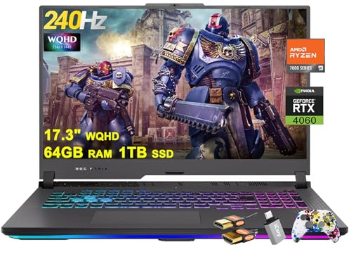ASUS ROG Strix G17 G713 Gaming Laptop 17.3 WQHD IPS 240Hz AMD 12-Core Ryzen 9 7845HX (>i9-12900H) 64GB RAM 1TB SSD GeForce RTX 4060 8GB Type-C RGB Backlit Fast Charging Win11 ICP Accessory