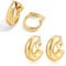 LILIE&WHITE Damen Clip Ohrringe Set Zwei Paar Goldene Creolen Elegantes Design Hypoallergen Farbbeständig Ohrschmuck für Frauen Geschenkidee für Geburtstag Jahrestag oder Muttertag