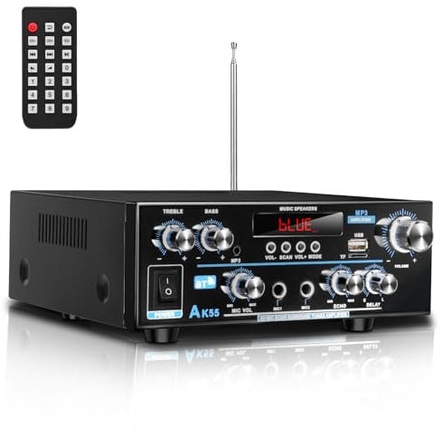 Amplificatore HiFi – KKMOL Stereo Amplificatore, AK55 Mini Bluetooth 5.0 Radio Audio Amplificatore Ricevitore, 70 W X 2 Audio Amplifier Digital Amplifier Amplifier Amplifier con USB, SD Card