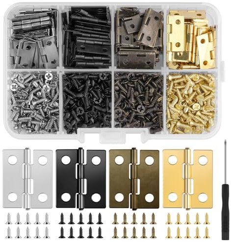 120 Pcs 1 inch Small Hinges,4 Colours Hinge for Wooden Boxes,Small Cabinet Hinges with 480 Screws and 1 Screwdriver,Door Hinges for DIY Crafts,Jewelry Box,Cabinet
