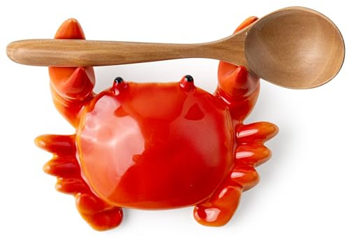 Cormomu Spoon Rest for Stove Top, the Ceramic Crab Utensil Rest, Spoon Holder for Kitchen Counter, Heat-Resistant, Microwave-safe, Non-Stick Spatula Holder for Cooking, Kitchen Decor (Red)