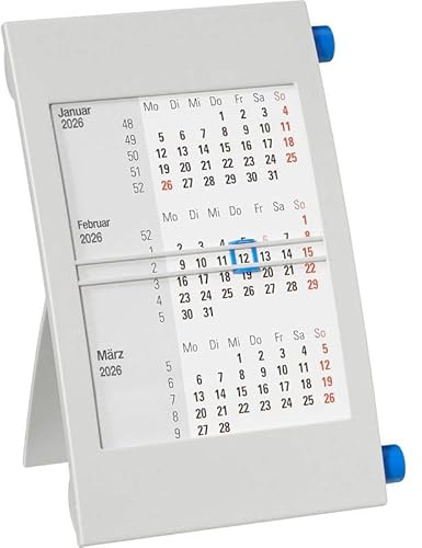 Tischkalender Drehkalender 2027/2028 grau/blau Monatskalender 3 Monate Kalender Kalendarium Stehkalender Aufstellkalender