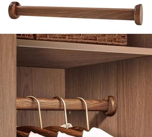 Robuste Kleiderstange aus Holz, 140 cm, extra Schrankstange mit Endstütze, dickes Naturholz, Kleiderstange, einfach zu installieren, ovales Design