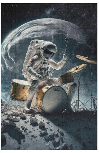 Puzzles Schlagzeug-Astronaut, 1000-teiliges Holzpuzzle Für Erwachsene Und Kinder Ab 12 Jahren. Tolles Geschenk Für Erwachsene 78×53cm