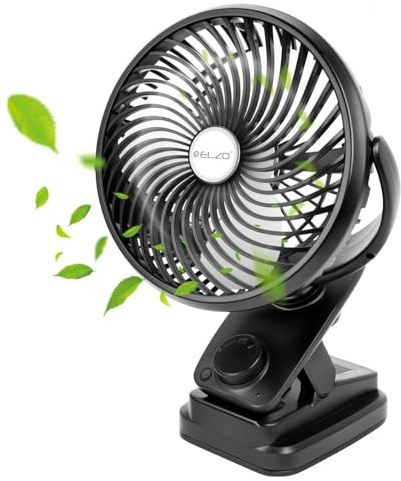 ELZO Ventilador USB con clip de 20000 mAh, mini ventilador de mesa, ventilador de mesa con luz LED, ventilador de camping, recargable automático, ventilador de escritorio, ventilador de escritorio