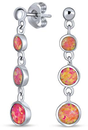 Geometrische Edelstein 3 Lünette Runde Scheibe Linear Rose Rosa Kreis Opal Ohrringe Baumelnd Für Frauen Jugendlich .925 Sterlingsilber