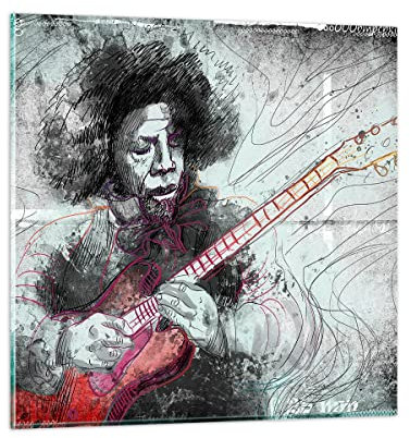 ARTTOR Bilder auf Glas Lied Gitarre Künstler Instrument Glasbild 30x30cm Wandbilder Dekoration Wohnzimmer Schlafzimmer Küche Deko Klein Wanddeko Bild im Glas Wand Kunstdruck Art Modern GAC30x30-2559