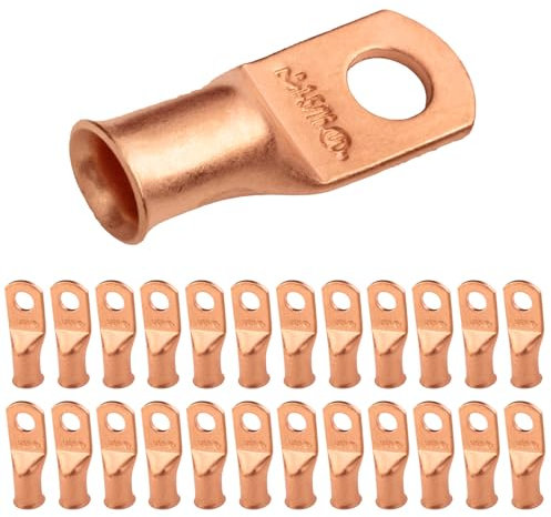 SELTERM 1 AWG - 5/16 (M8) ⌀ Hole UL Heavy Duty Wire Lugs, Battery Cable Ends, Bare Copper Eyelets, Tubular Ring Terminal Connectors [B57] - 25 Pack