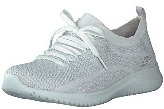 Skechers Ultra Flex-salutations, Zapatillas Mujer, Blanco y Plateado, 41 EU