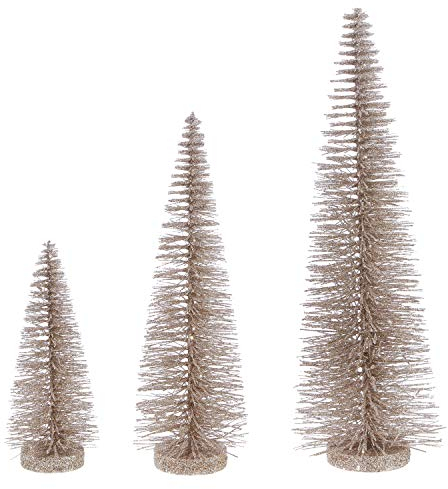 RAZ Christmas Bottle Brush Trees Set of 3 in Sparkling Champagne Gold, 17.5 Inches,14 Inches and 9 Inches High