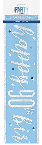 9ft Foil Glitz Blue & Silver 90th Birthday Banner