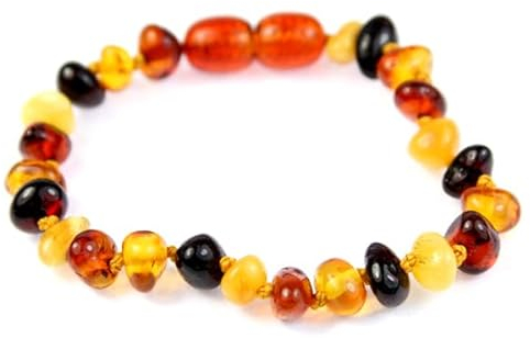 SilverAmber Jewellery Fußkettchen aus rohem oder poliertem baltischem Bernstein, handgefertigt, 100 % echte Bernsteinperlen, Premium-Qualität, Cognac, Mix, Zitrone, Honig, Kirsche oder Ombré, Größen