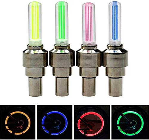 BSGP Lot de 4 lumières LED pour roue de vélo, 4 couleurs - Bouchons de valve LED pour roue avant et arrière - Étanches et lumineux - Pour sécurité et visibilité