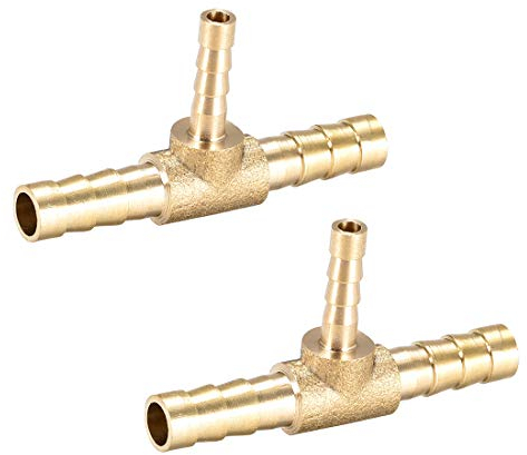 sourcing map Tee Brass Barb Fitting Reducer 3 Way, Fit Hose ID 6mm x 4mm x 6mm 2pcs