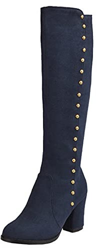 Smilice Stivali alti al ginocchio da donna con tacco a blocco e punta arrotondata, Blu, 50 EU