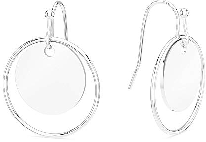 THIORA Plättchen Ohrringe Damen | Edelstahl | Minimalistisch Hängend | Ohrhänger Rund Kreis (Silber)