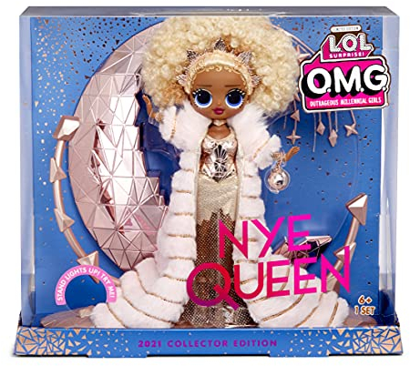 L.O.L. Surprise! Holiday OMG 2021 Poupée Mannequin de Collection - NYE Queen – avec Tenues dorées, Accessoires & Socle Qui s’Allume – Look Festif du Nouvel an – Beau pour garçons & Filles, 4 Ans +