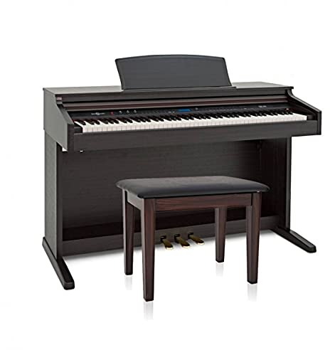 Pianoforte verticale digitale DP-20 di Gear4music, palissandro con panca