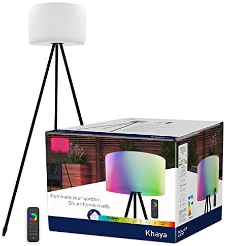 tint Smarte Outdoor LED-Stehlampe KHAYA inkl. Fernbedienung – Steuerbar per Alexa oder Fernbedienung – Mit weißem (1800-6500 K) und farbigem Licht RGB – Spritzwassergeschützt (IP44)