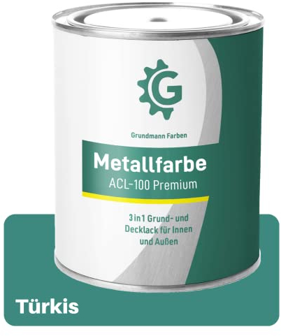 Grundmann Metallfarbe ACL 100 - Türkis Petrol 3 Kg - Seidenmatt - 4in1 Metallschutzlack inkl. Rostschutz und Grundierung - RAL 6033 Minttürkis