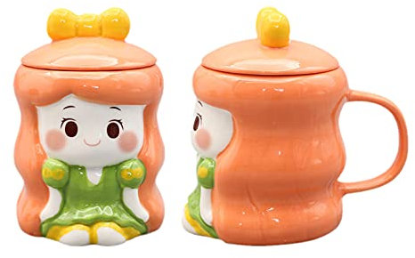 Tazza da caffè in ceramica con coperchio 3D, motivo: principessa arancione, 350 ml