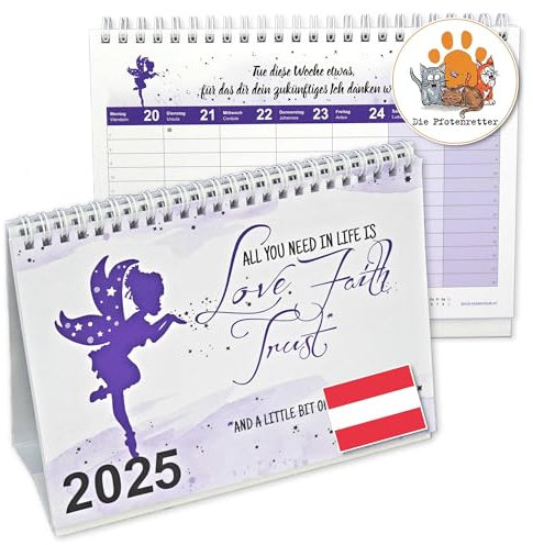 FEENSTAUB Tischkalender 2026 Österreich, Wochenplaner 2026, Wochenkalender 2026 querformat, Kalender 2026 Tischkalender, Stehkalender 2026 mit lustigen Sprüchen und Motivation »Spende an Pfotenretter«