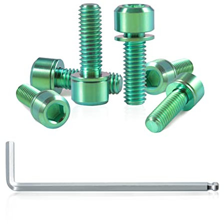 SPEEDWOX 6 Stück Fahrrad-Vorbauschrauben mit Unterlegscheiben, Titanlegierung, Sechskant-Schrauben für Mountainbike, Rennrad, Vorbau-Teile, M6 x 18 mm, Grün