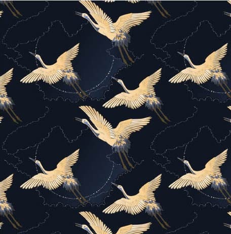 HEKO PANELS Stoff Oxford Wasserdichte Meterware CanvasPolyester Stoff Zum Nähen Nähstoffe Möbelstoffe Dekostoffe Handwerken Wasserabweisend Blickdicht Kraniche Dunkelblau 100 x 155 cm