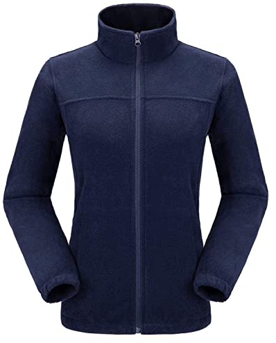 Damen Fleecejacke mit Top Durchgehendem Reißverschluss, Winddicht Stehkragen Fleece Jacke Sweatjacke, Microfleece Polyester, Antistatische Elektrizität Damenjacke Wandern und Freizeit, Dunkelblau, S