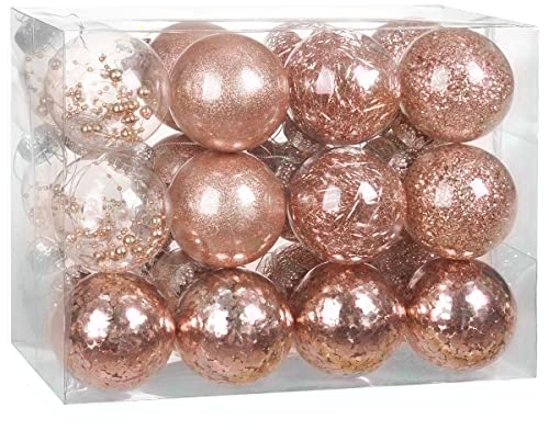 Casaria® Christbaumkugeln 24tlg Ø7cm Kunststoff individuell befüllbar bruchfest transparent Weihnachtskugeln Christbaumschmuck Weihnachtsdeko Rosegold