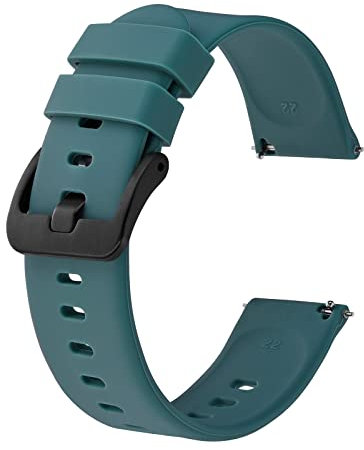 BISONSTRAP Silikon Uhrenarmband, Leichtgewicht Uhrenarmbänder mit Schnellverschluss, 20mm, Blau mit Schwarzer Schnalle