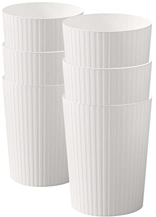 Cetomo 7.2L*6 Plastic Waste Paper Bin, Trash Can, Small Bins, Bedroom Bin, Round Waste Basket with Solid Stripe for Kitchen Rooms, Nesting, Matte, Frosted, Minimalist, Open Top, White, 7.2L(6 Pack)