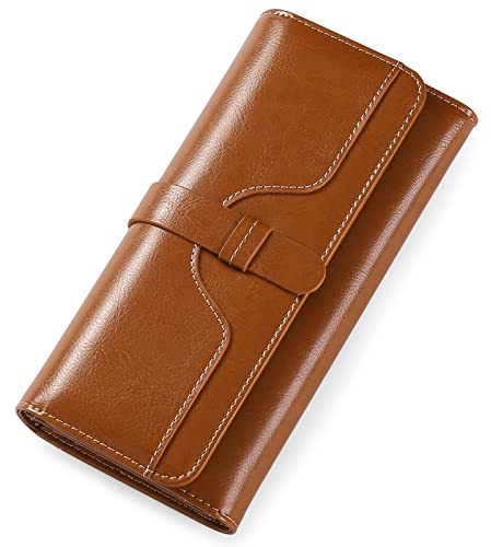 SENDEFN Portefeuille Femme Grand Format, Porte Monnaie Femme Cuir avec Blocage RFID, Portefeuille et Porte-Cartes Grande Capacité et des Compartiments Zippés