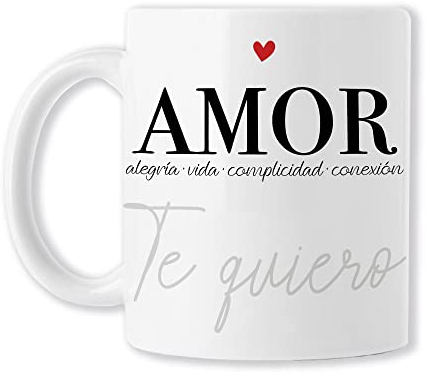 Enamorados (BAOBAB REGALOS - Amor, Te quiero - Taza original de café para regalar en San Valentín para novio, novia, con frase y dibujo, ideal enamorados. Cerámica blanca)