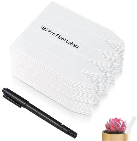 150Pcs Plant Labels - Plant Labels for Outdoor Plants and Marker Pen, 10x2cm Plant Labels Plastic, White Garden Markers Plant Name Tags Greenhouse Accessories for Potted Herbs Seed Flowers Vegetables
