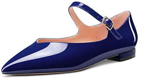 NobleOnly Donna Basso Tacco Heel Chiusa a Punta Mary Jane Pumps Fibbia Ufficio Feste Cute Scarpe 1 CM Heels Blu Navy Verniciata 40 EU