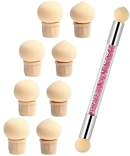 WeddHuis Nail Art Rendering-Werkzeuge Doppelter Kopf Sponge Stick, Nail art Schwamm und Tupfpinsel, Sponge Brush Applikator inkl 8 Ersatzköpfe,Pigmentpinsel