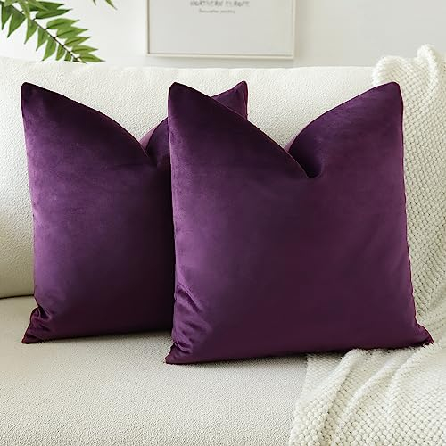 JOTOM Samt Kissenbezug Kissenhülle Sofakissen Dekokissen Kissenbezüge für Sofa Wohnzimmer Schlafzimmer 2er Set 50x50 cm Aubergine Lila