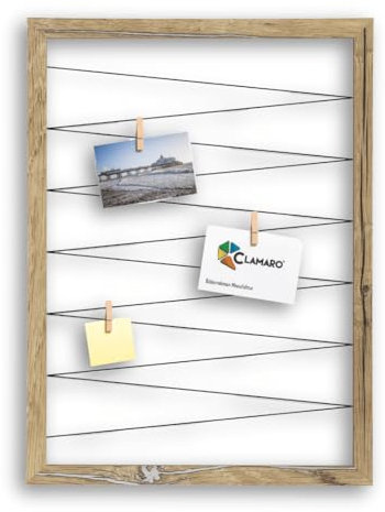 CLAMARO 'Collage Flex' Fotohalter 70x90 cm | Eiche Altholz Silber | Bilderrahmen Fotorahmen Collage mit Gummibändern und Foto Holzklammern | Ideal als Galerie für Fotos oder Postkarten