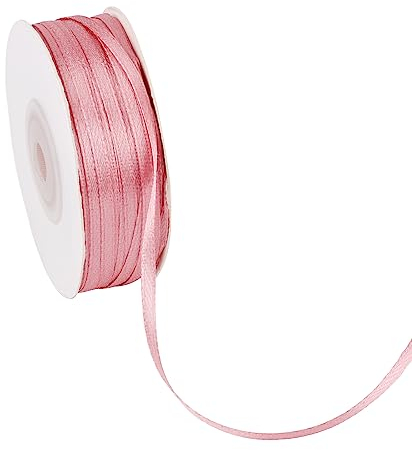 Geschenkpapier Band, 3mm x 91m Doppelseitiges Satinband Polyesterband Stoffband Dünnes Bastelband Schmales zum Verpacken von Geschenken, Party-Dekoration (Bohnenpaste Rosa)
