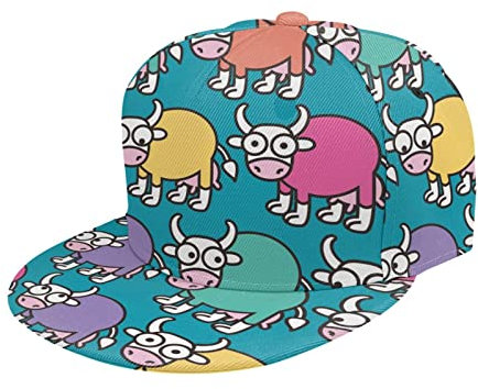 FJAUOQ Unisex Flatbrim Snapback Cap Stupid Funny Cow Rainbow Adults Trucker Hat Adjustable Baseball Cap, Siehe Abbildung, One size