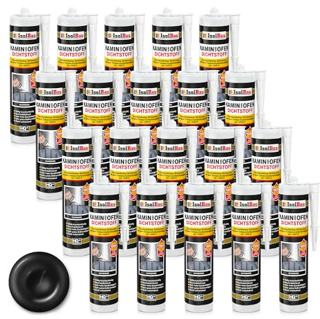 Isolbau Kamin & Ofen Dichtstoff - Feuerbeständige Dichtmasse bis 1500 °C - Für Reparatur & Füllung von Rissen in Kaminen & Öfen - Schwarz, 20 x 300 ml Tube