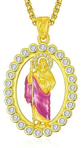 ADMETUS Gold Heiliger Judas Anhänger Sterling Silber San Judas Tadeo Kette Pink Thaddäus Kette St. Jude Halskette Schmuck Geschenk für Herren