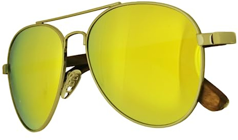 WOO LANDO Pilotenbrille mit Zebrano-Holz für Herren & Damen - polarisierte Pilotenbrille mit Holzbügeln/UV400-Schutz/Federscharnieren