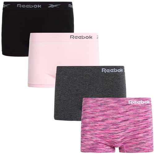 Reebok Damen Unterwäsche - Nahtlose Boyshort Höschen (4er Pack), Pink Spacedye/Schwarz/Rosa/Anthrazit, M