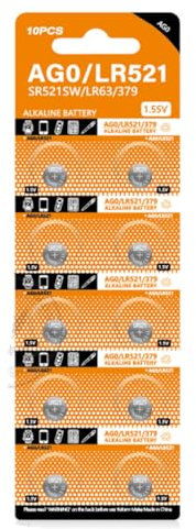 MUNDDY - 10 X Pilas de botón alcalinas AG0 LR69 SR521 379 bateria Blister 10 Unidades 1,5V